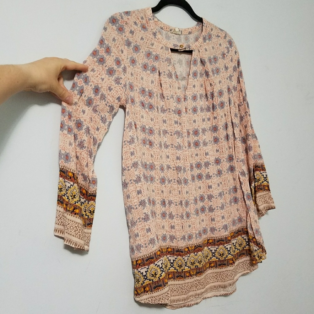 Bohemian En Creme pink tribal tunic dress, S